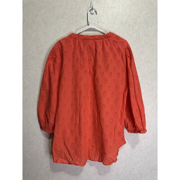 MIRA Orange Red Pineapple Eyelet Blouse Top VNeck Popover Spring Casual 2XL - Picture 3 of 8
